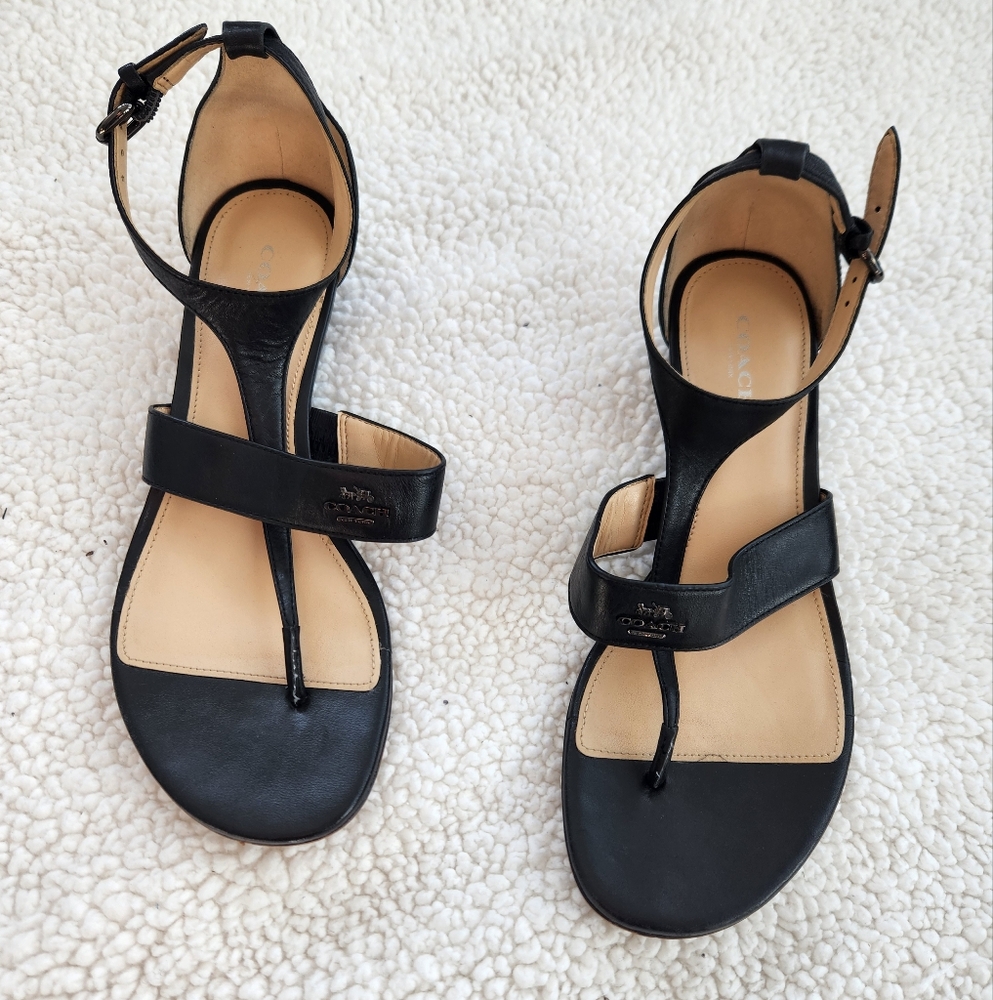 Coach Sandals Strappy Ankle Small Wedge Adjustable Strap Flat Women's EU…